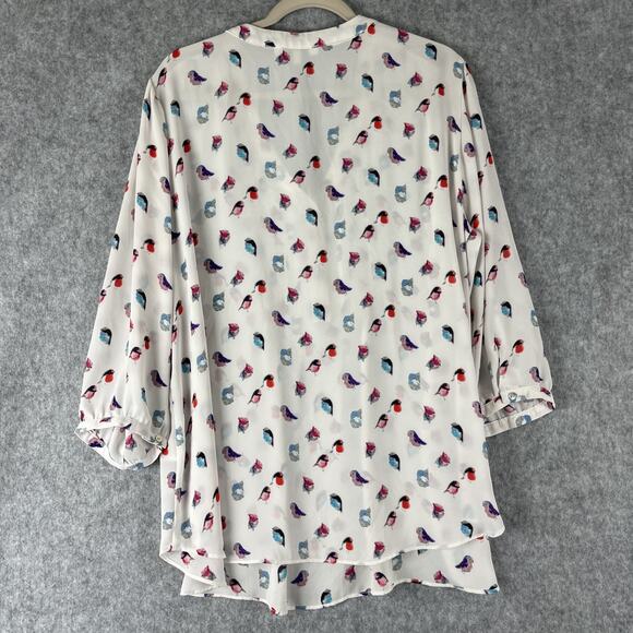 Rose Olive Tunic Top Woman 2X Bird Print 3/4 Sleeve Lightweight Pintuck Artsy - Picture 11 of 14